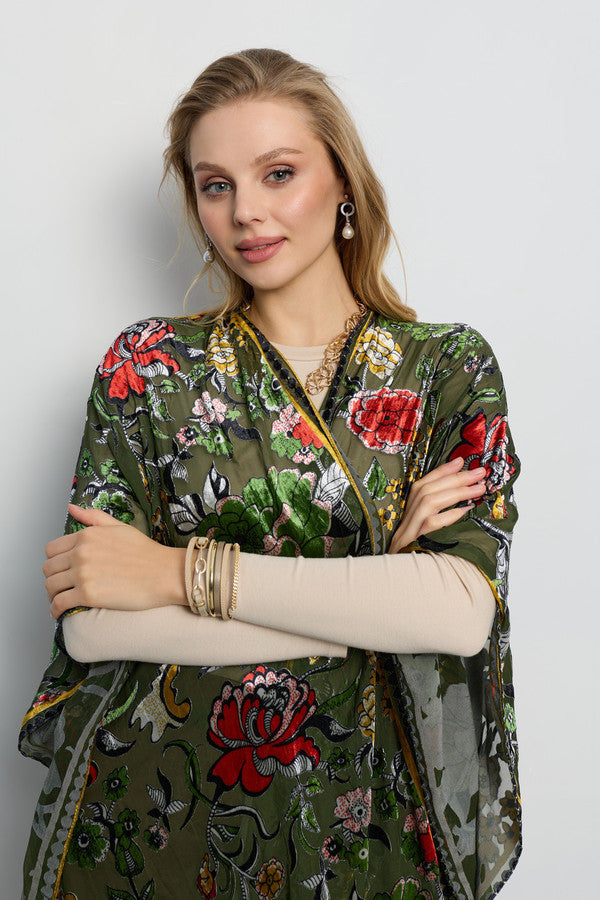 Velvet Muse Burnout Kimono - Green