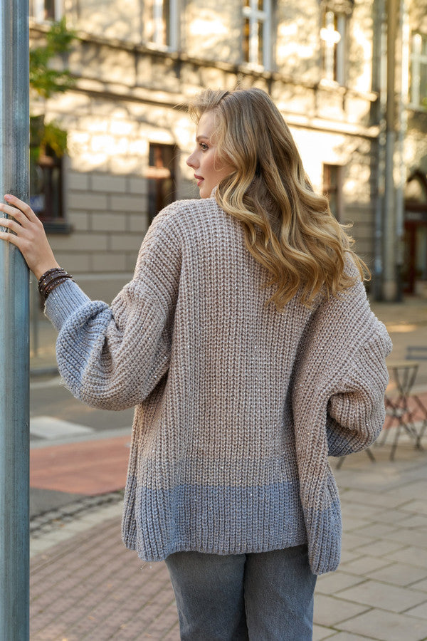 Zip Up Sequin Cardigan - Beige