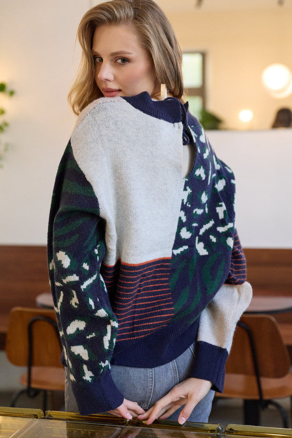 Multi Patterned Tie-Back Cardigan