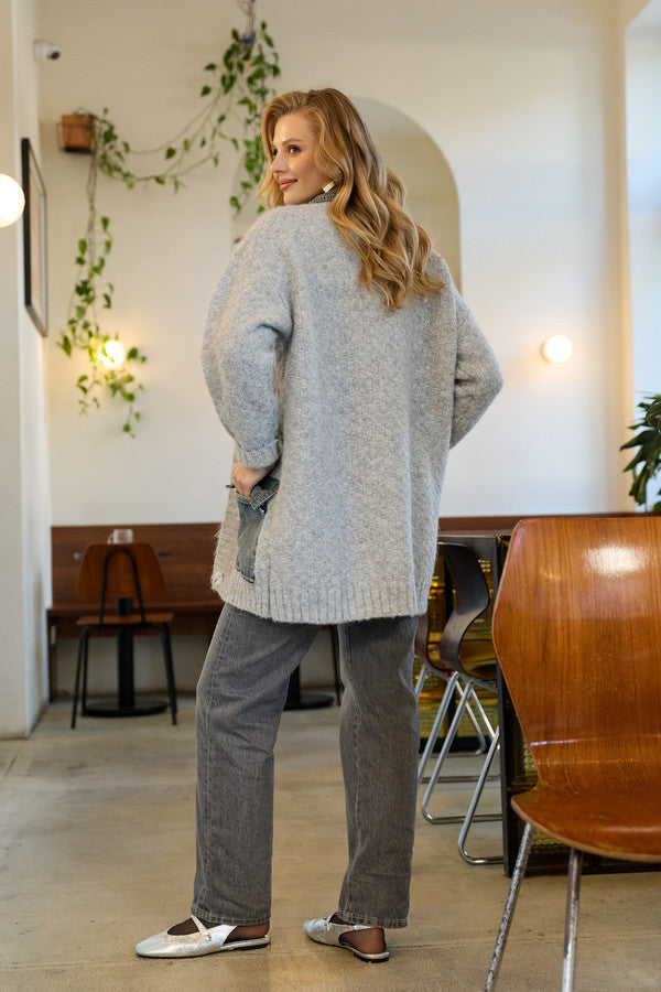 Denim Knit Cardigan - Light grey