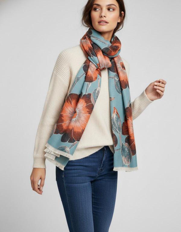Reversible Blooming Botanical Scarf