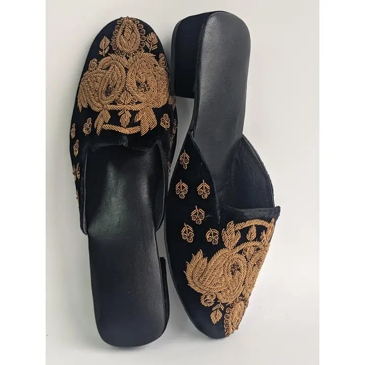 Paisley Embroidered Velvet Mule