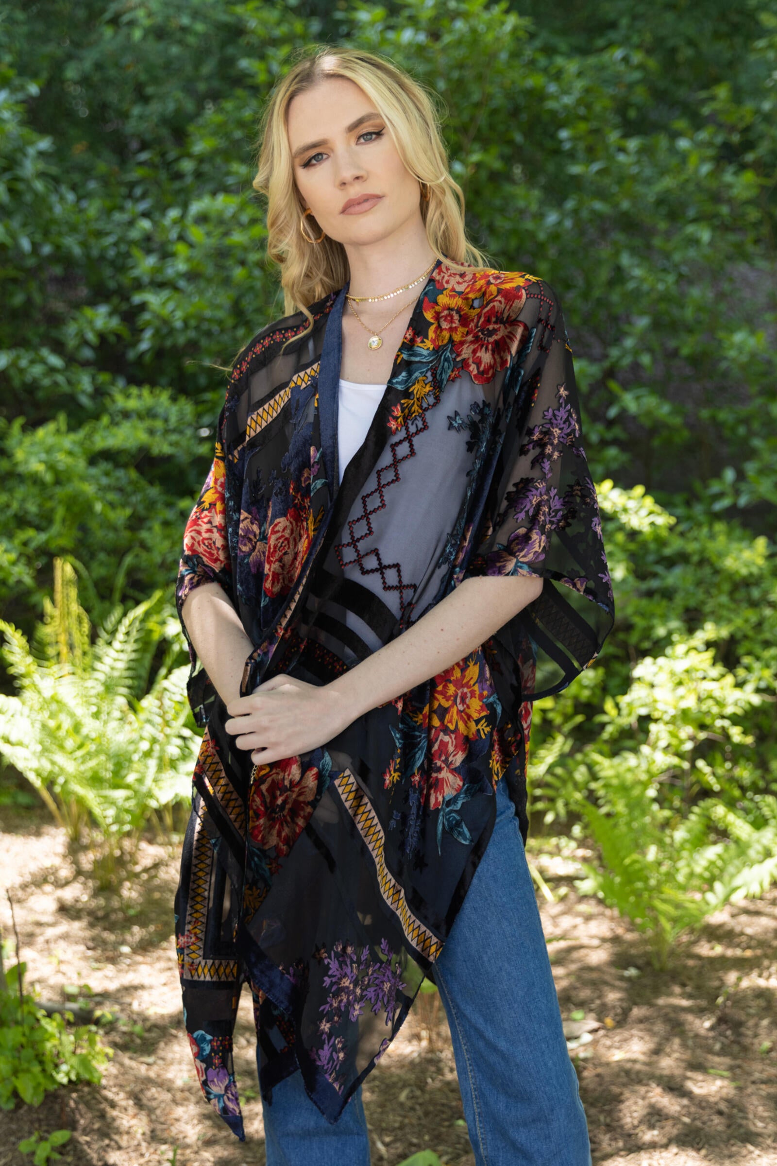 Velvet Burnout Floral Embellished Ruana – Saachi Wholesale