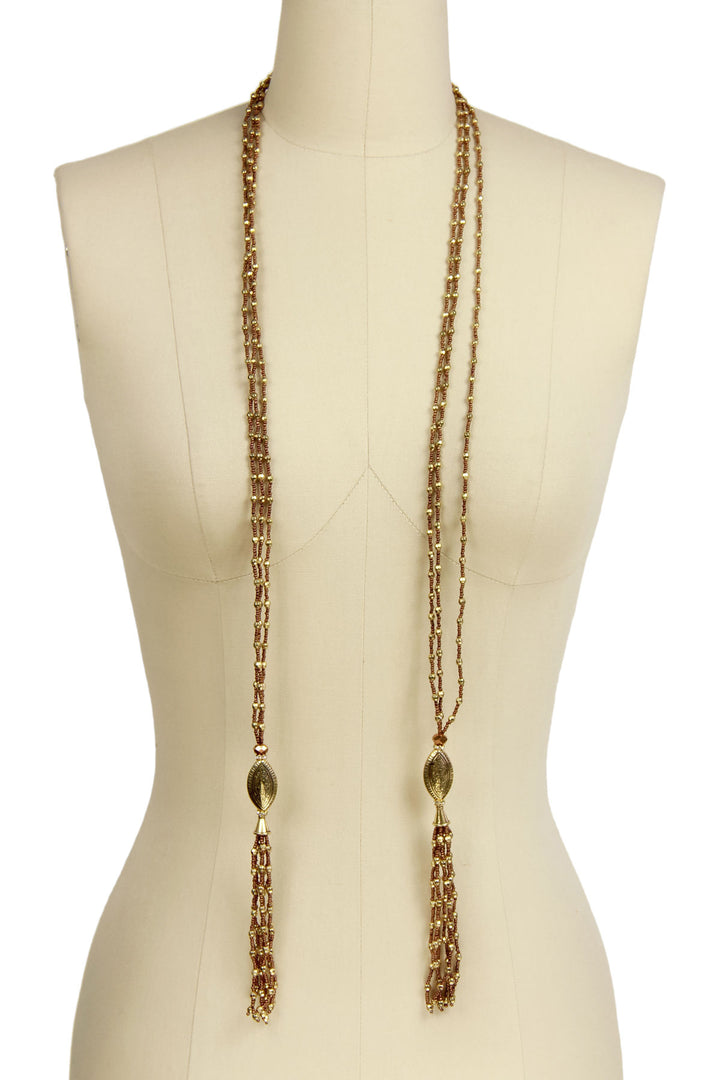 Long Beaded Tassel Chain Necklace