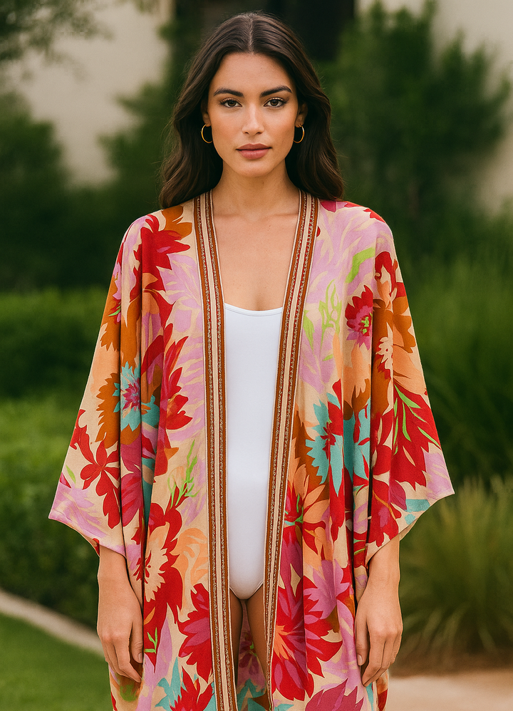 Wing Sleeve Floral Cocoon Kimono
