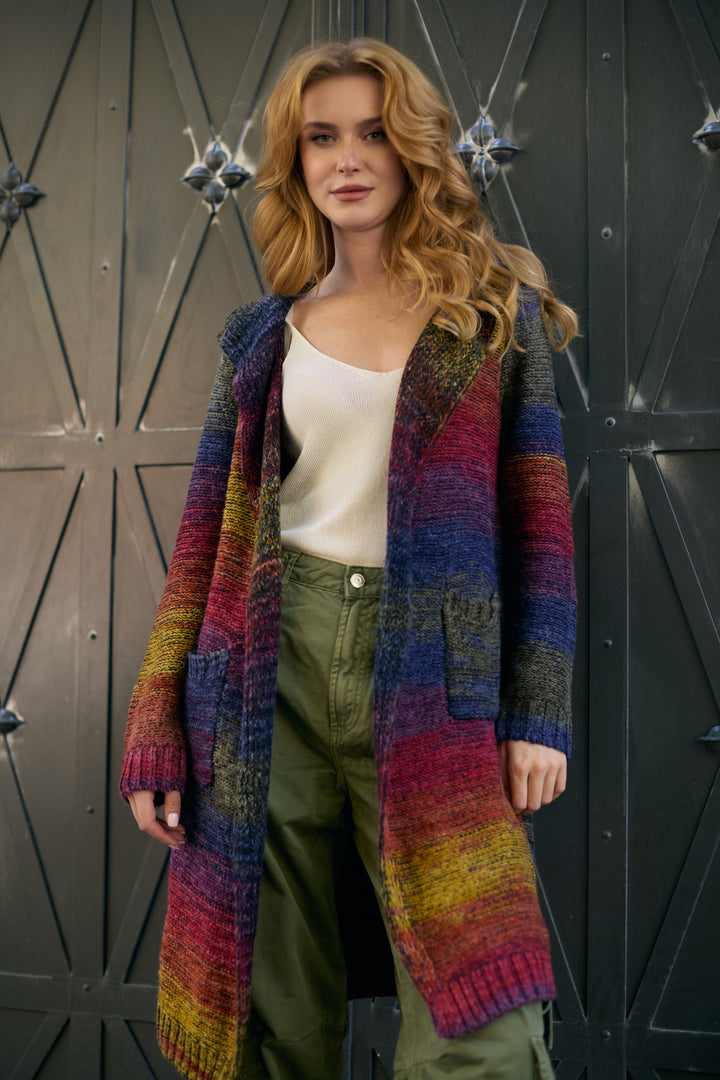 Rainbow Long Cardigan For Fall