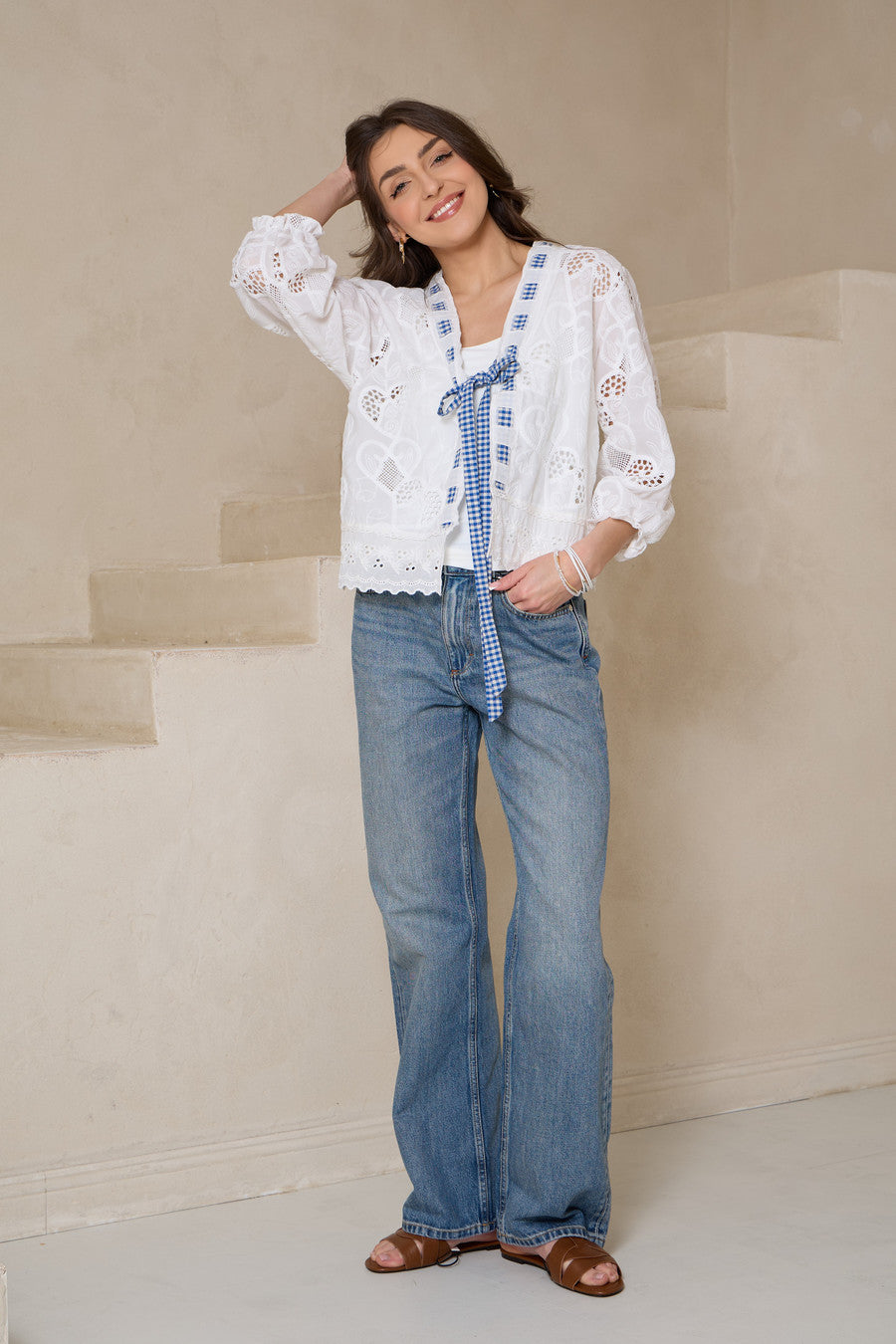 Heritage Gingham Eyelet Top