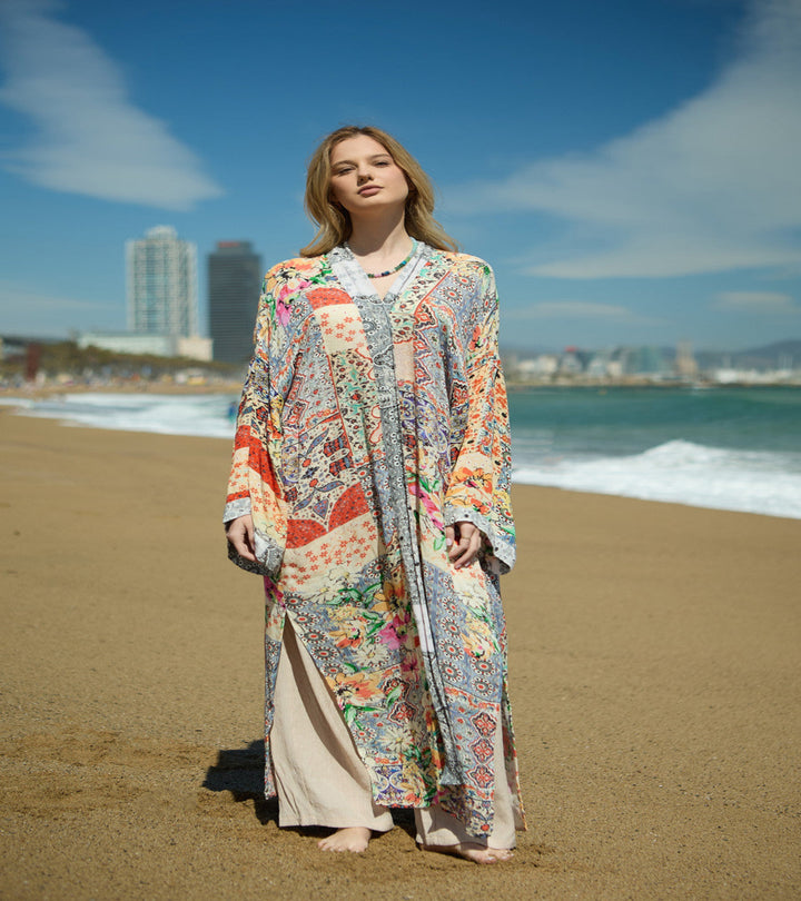 Exotic Mixed Floral Long Kimono