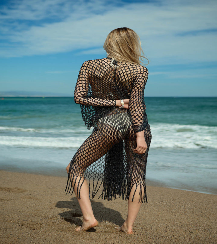 Metallic Crochet Fringe Kimono