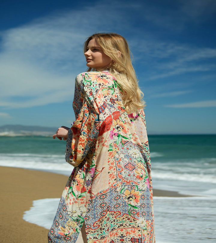 Exotic Mixed Floral Long Kimono