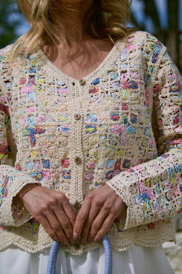 Scalloped Floral Crochet Cardigan