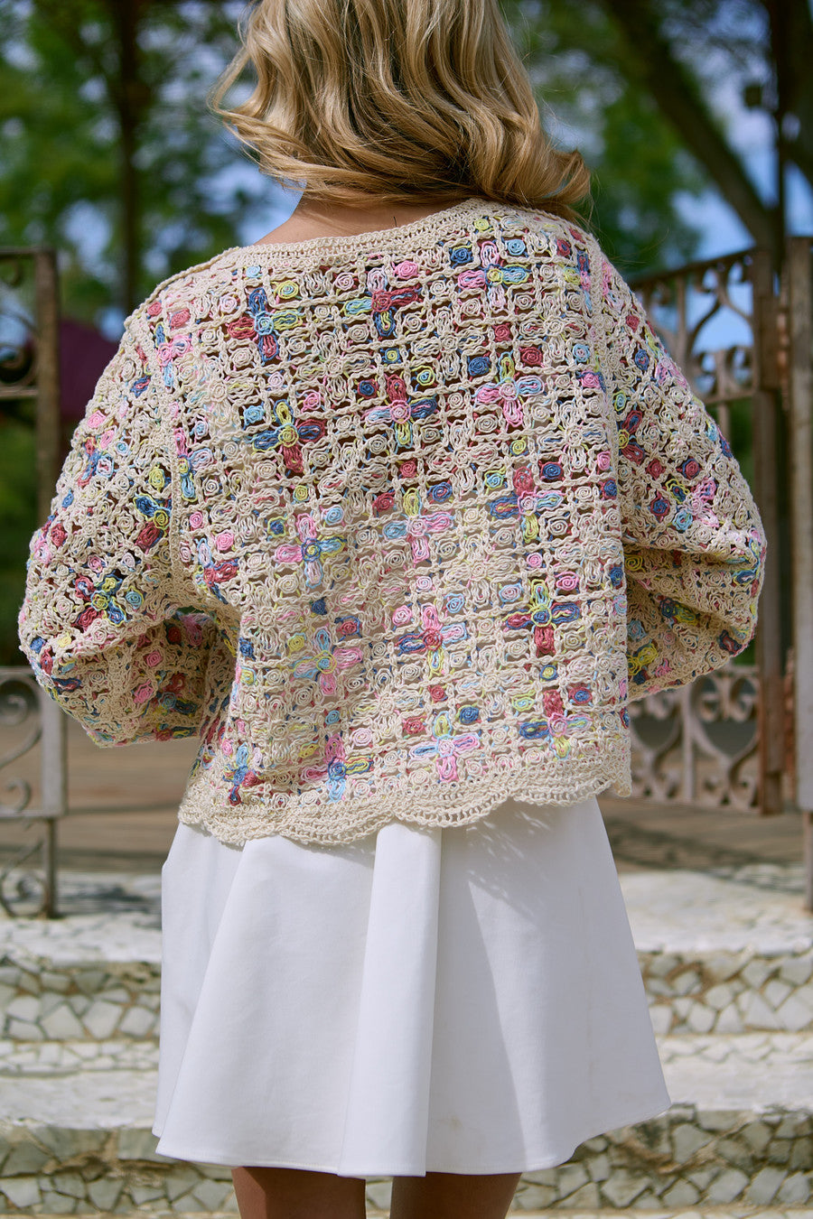 Scalloped Floral Crochet Cardigan