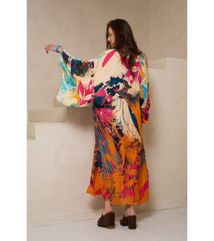Vibrant Satin Kimono Abstract