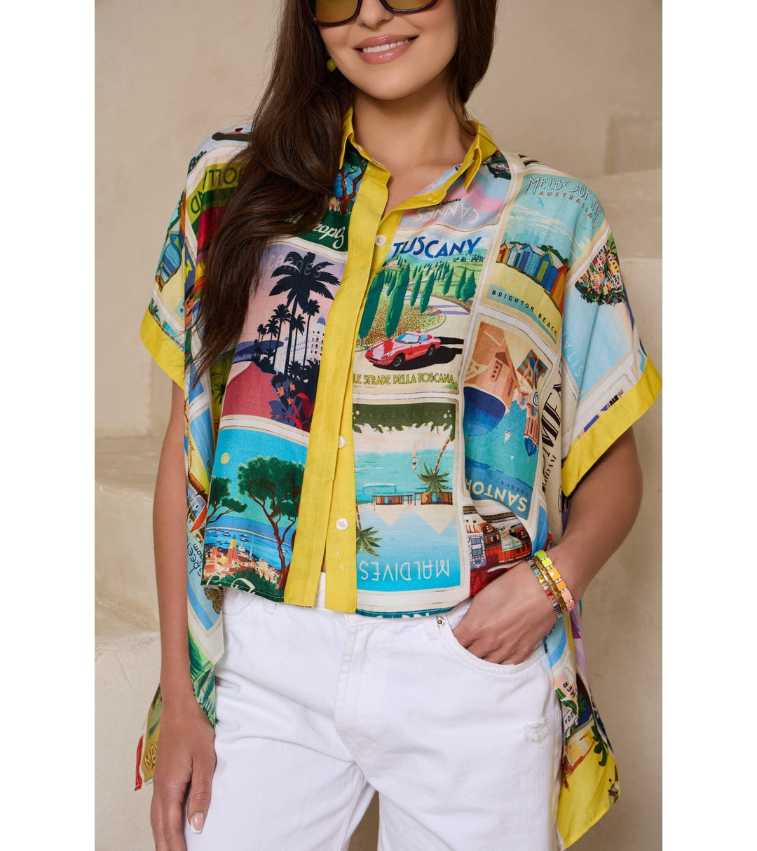 Vintage Postcard Button Shirt