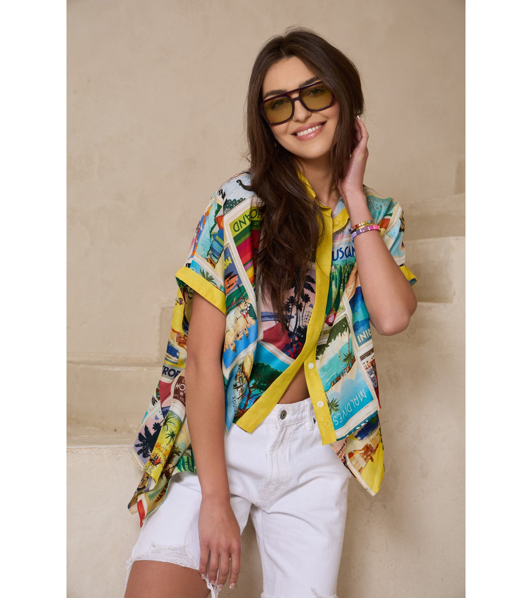 Vintage Postcard Button Shirt