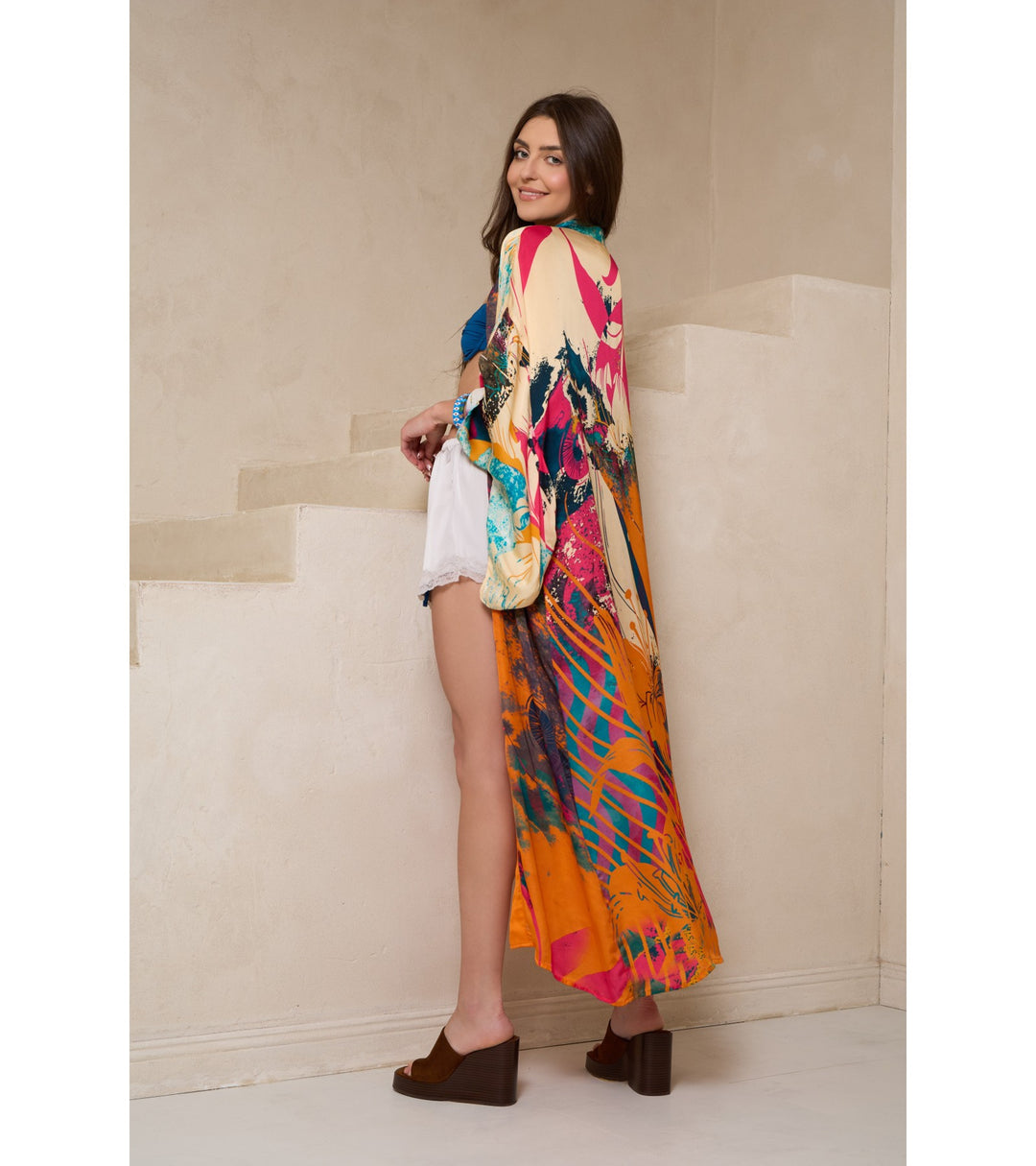 Vibrant Satin Kimono Abstract