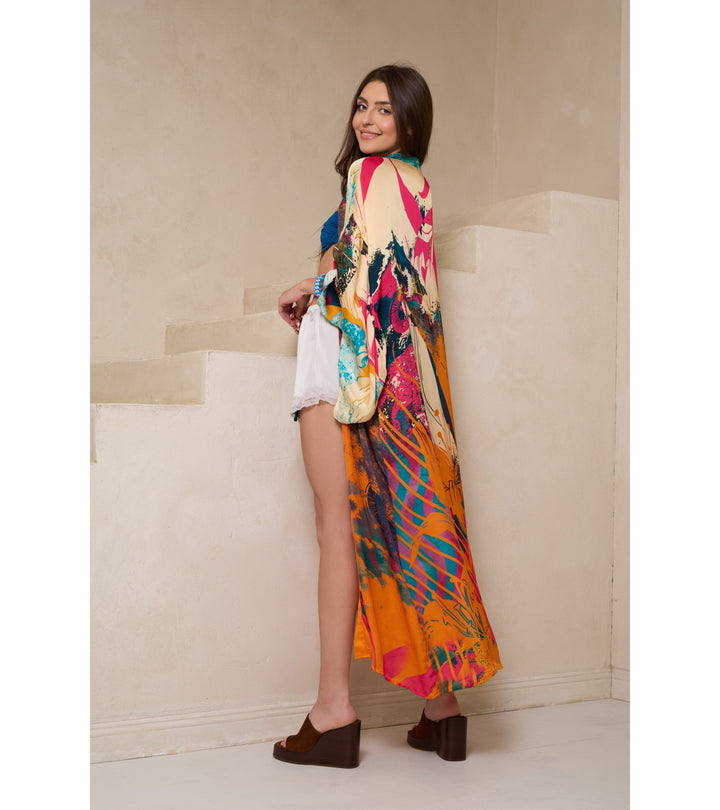 Vibrant Satin Kimono Abstract