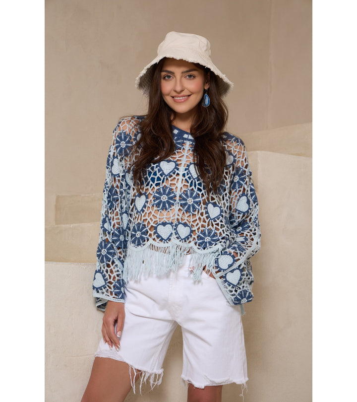 Flower Heart Crochet Poncho