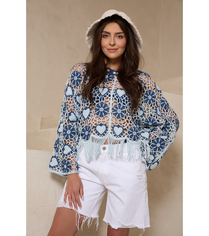 Flower Heart Crochet Poncho