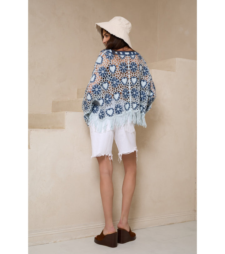 Flower Heart Crochet Poncho
