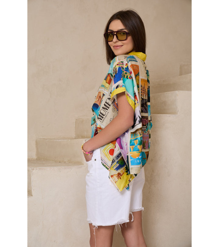 Vintage Postcard Button Shirt