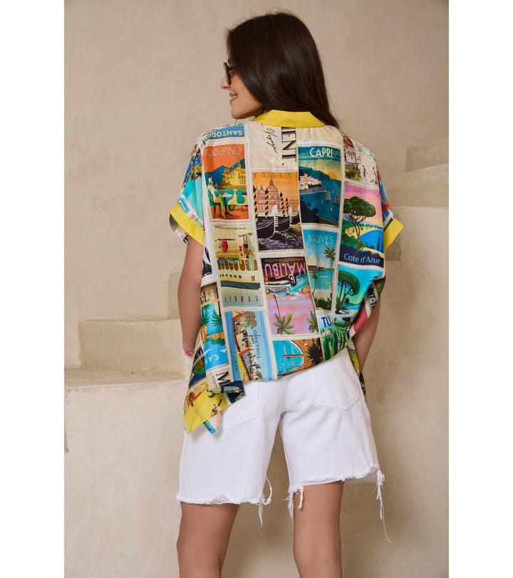 Vintage Postcard Button Shirt