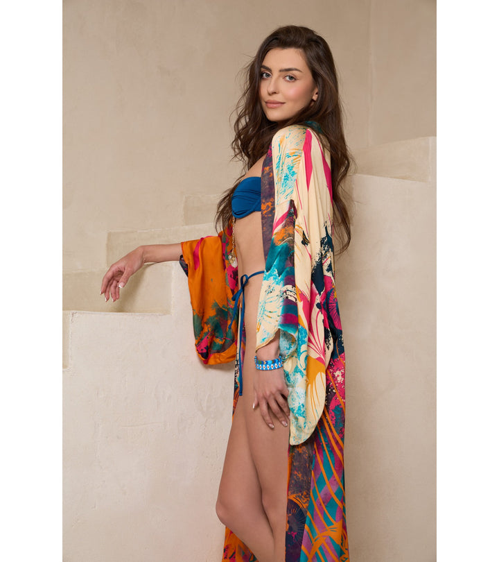 Vibrant Satin Kimono Abstract