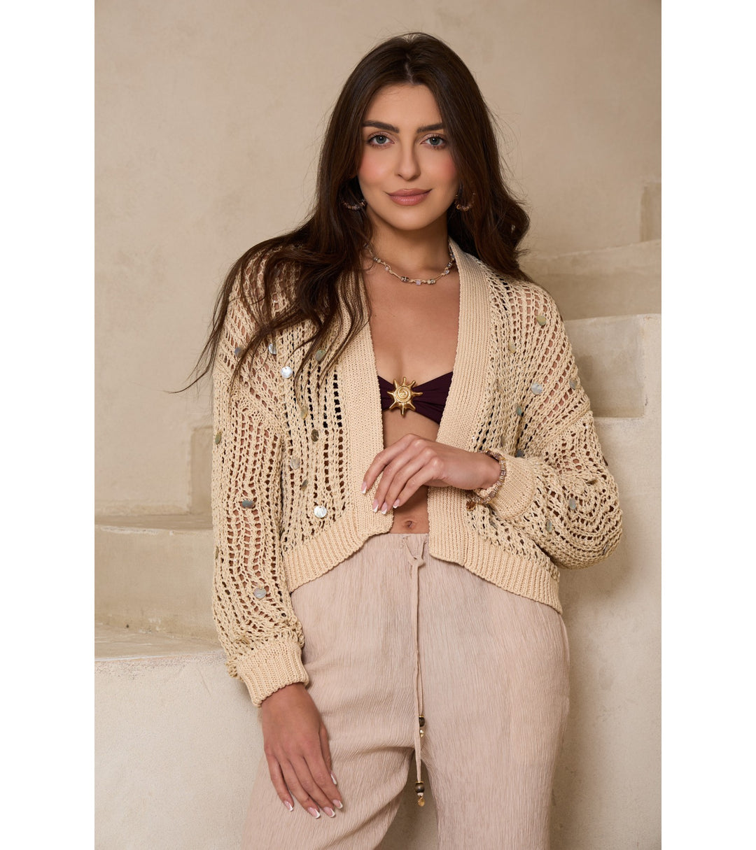 Coastal Shell Sequin Cardigan