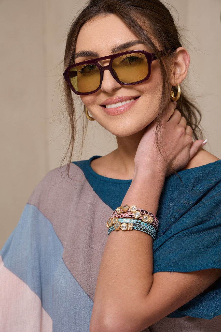 Bling Charm Leather Scale Bracelet