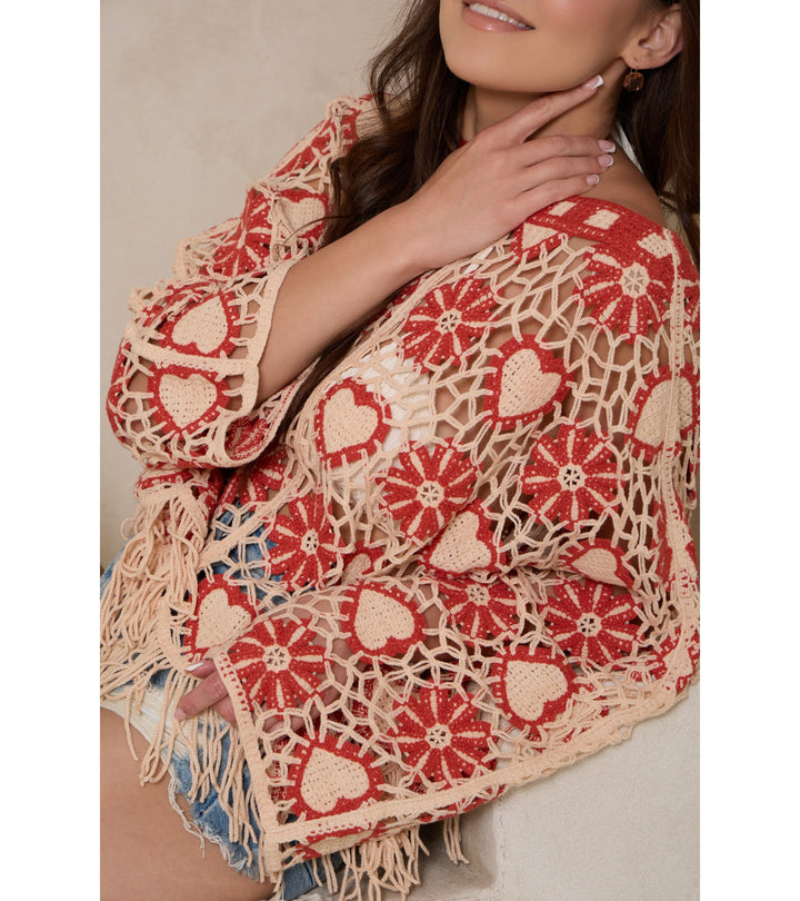 Flower Heart Crochet Poncho