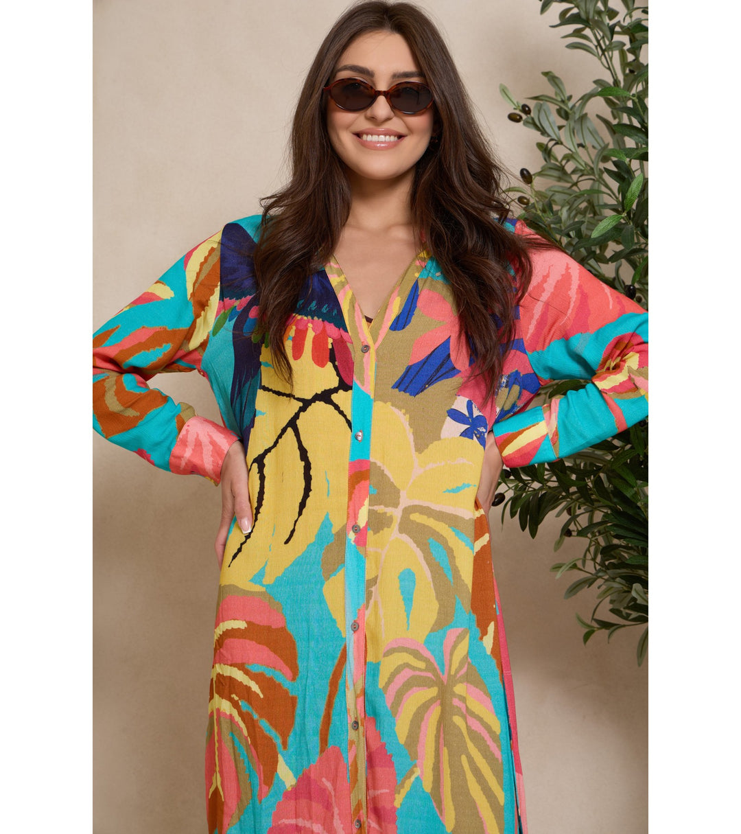 Tropical Buttoned Kaftan