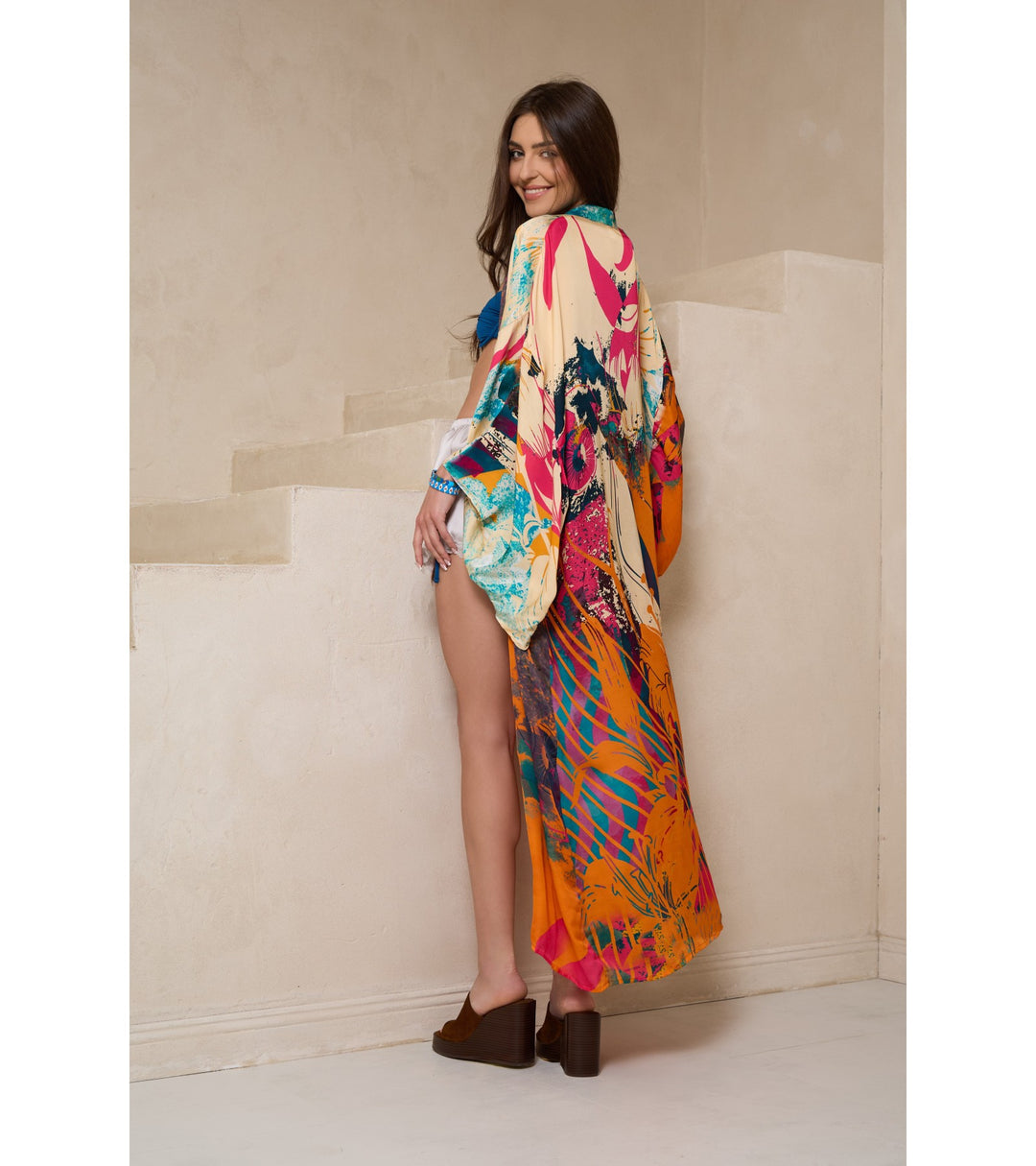 Vibrant Satin Kimono Abstract