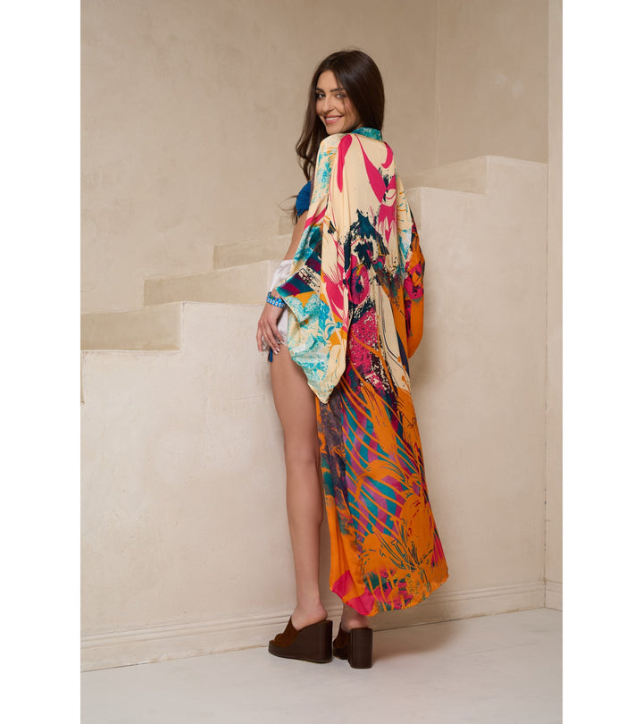 Vibrant Satin Kimono Abstract
