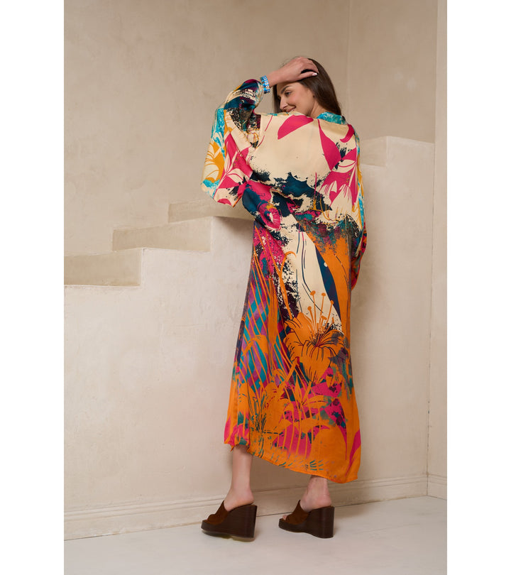 Vibrant Satin Kimono Abstract