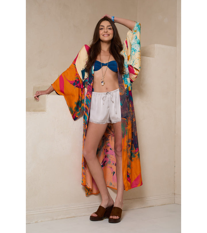 Vibrant Satin Kimono Abstract