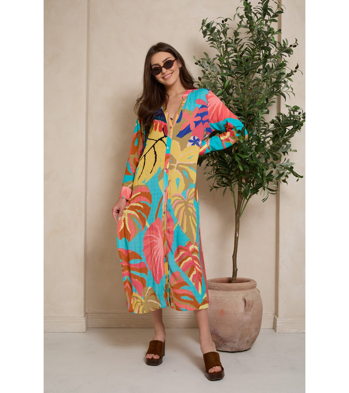 Tropical Buttoned Kaftan