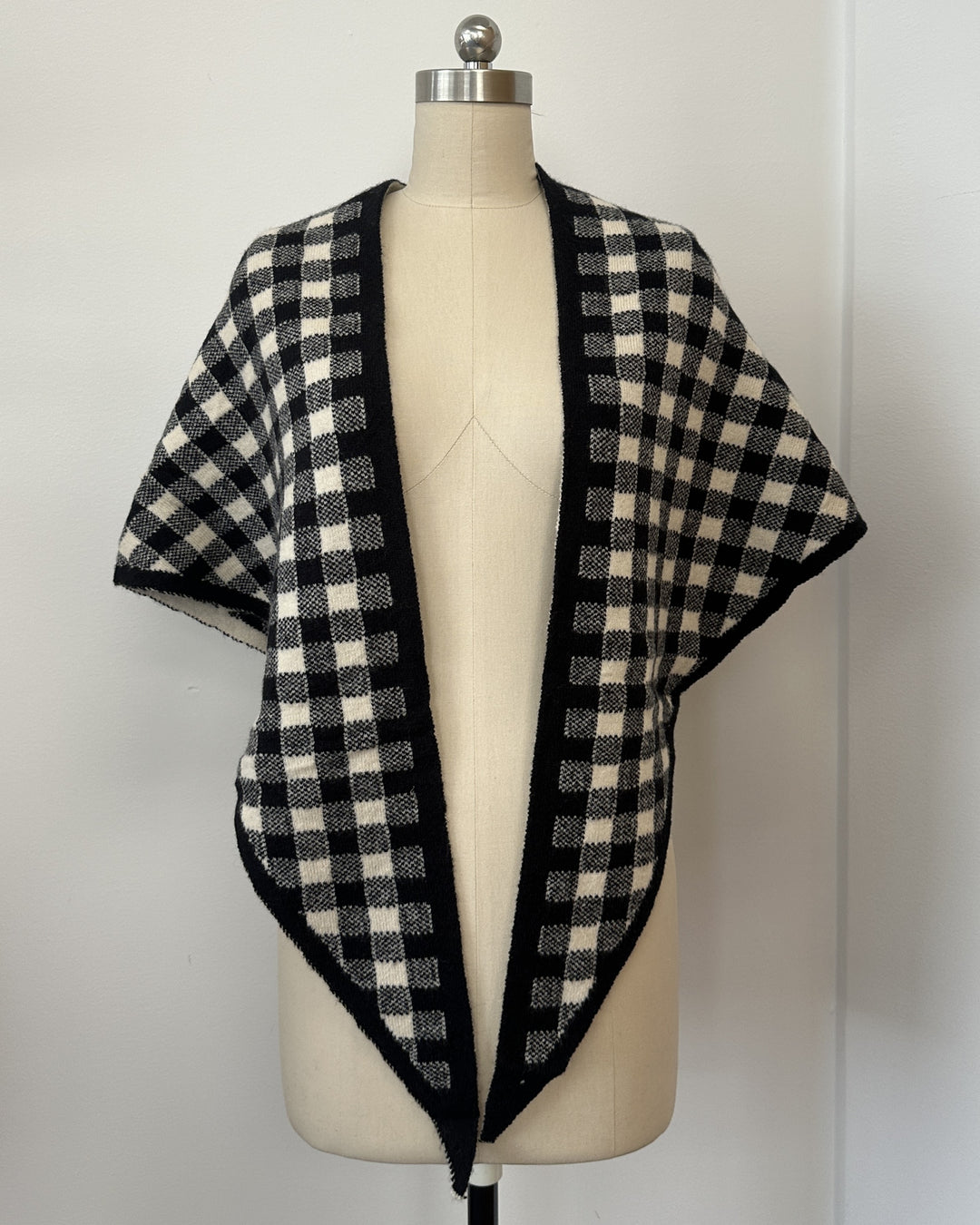 Gingham Knit Triangle Wrap
