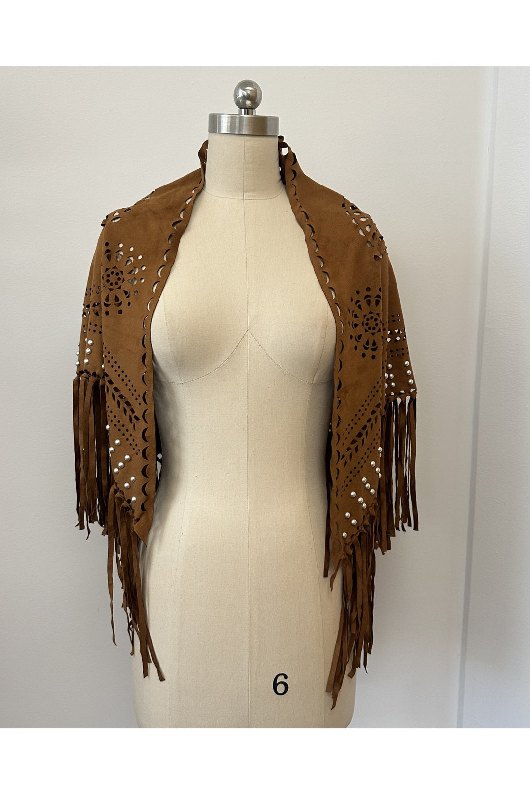 Paisley Laser Cut Fringe Triangle Wrap with Studs