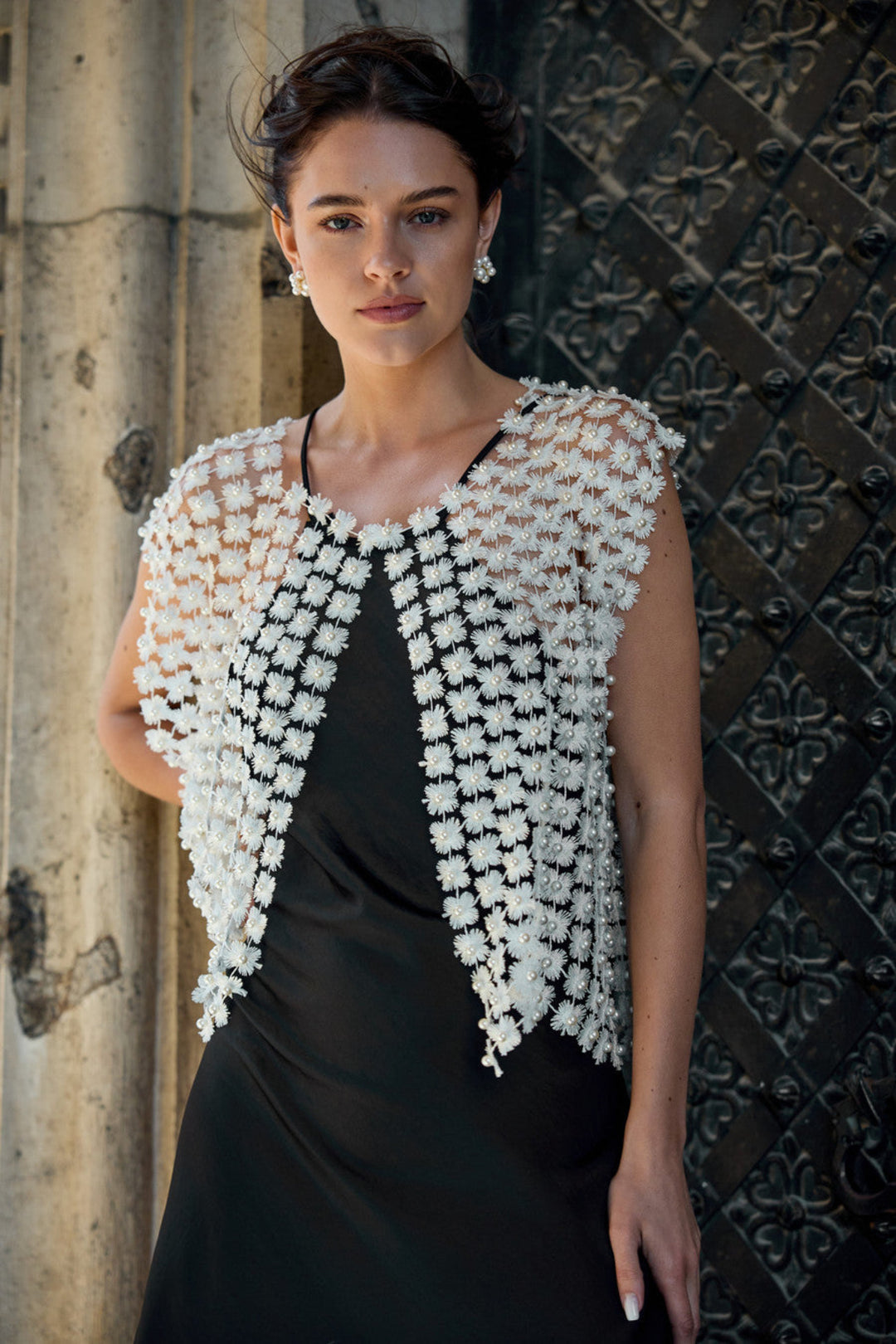 Pearl Accented Floral Shell - White