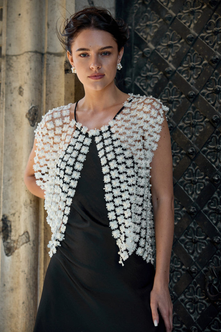 Pearl Accented Floral Shell - White