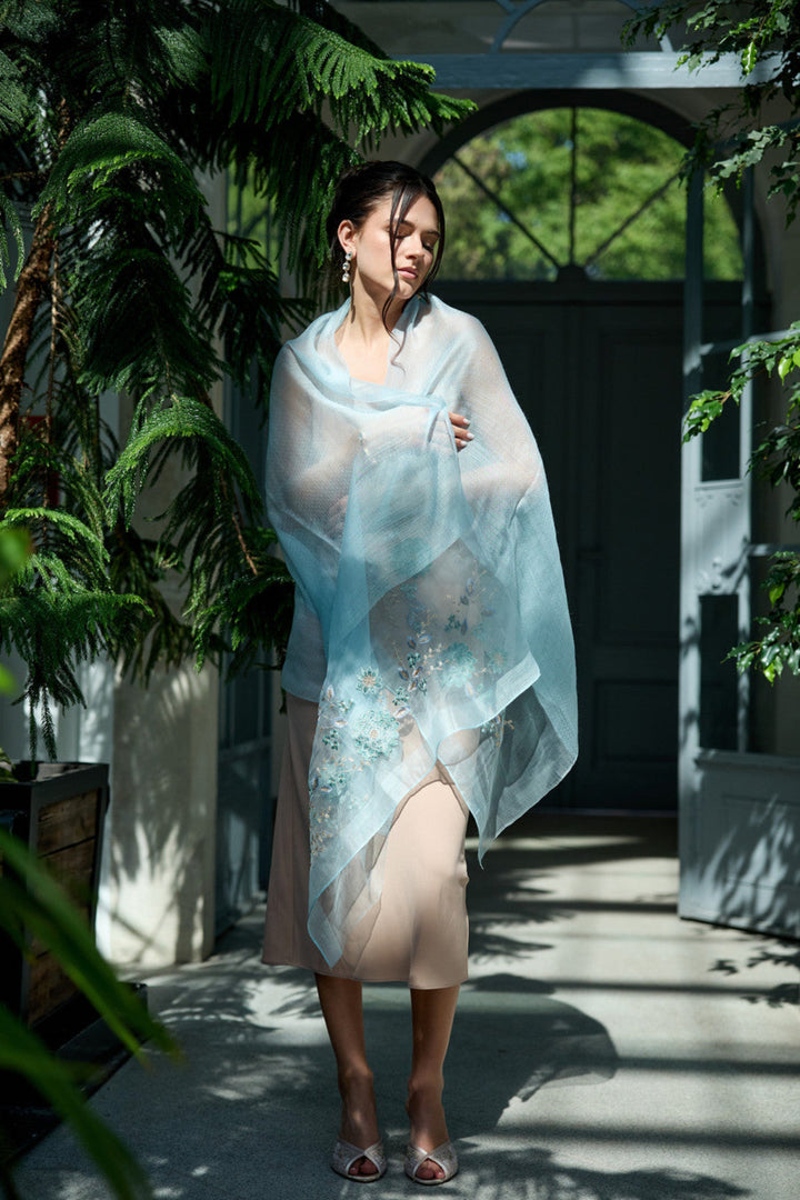 Floral Embroidered Silk Scarf