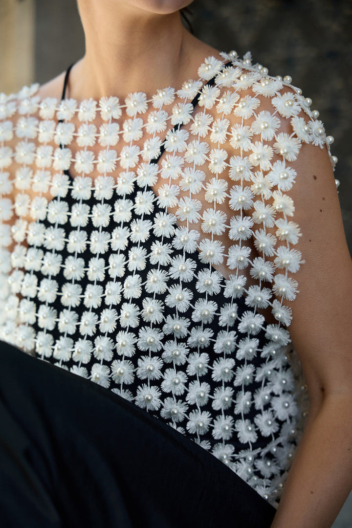 Pearl Accented Floral Shell - White