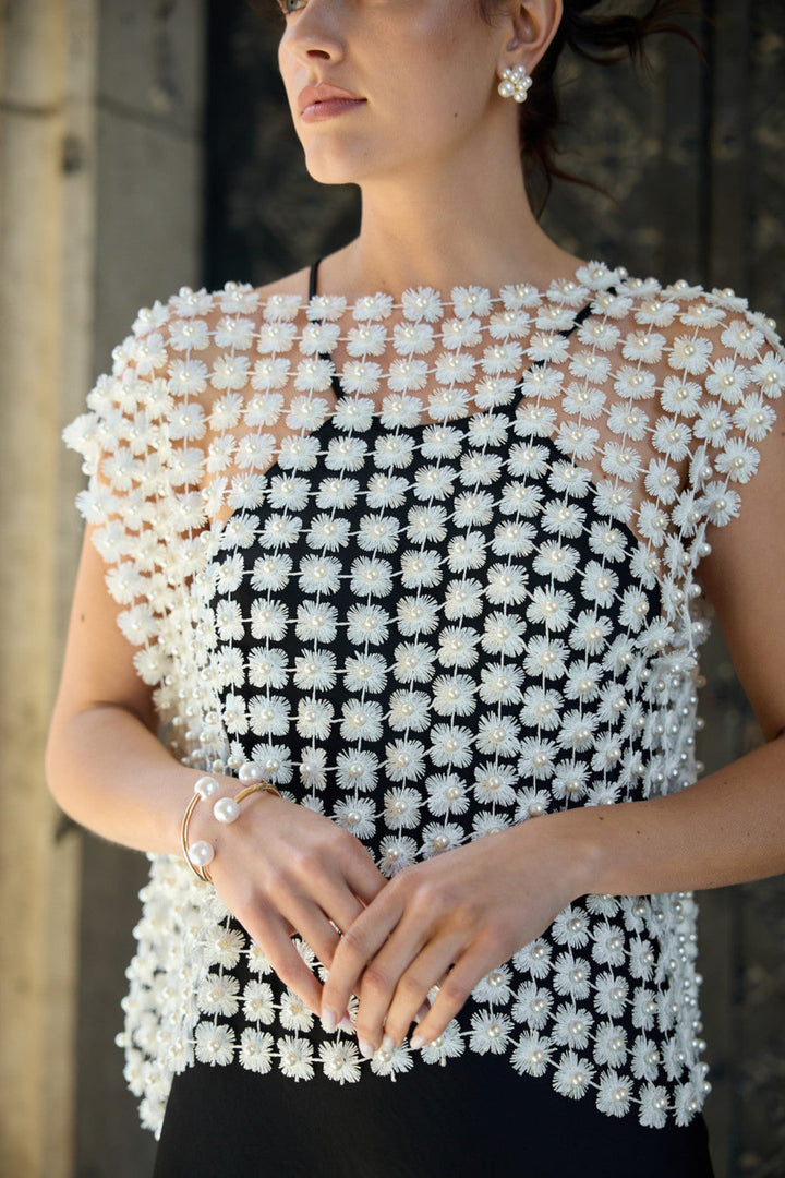 Pearl Accented Floral Shell - White