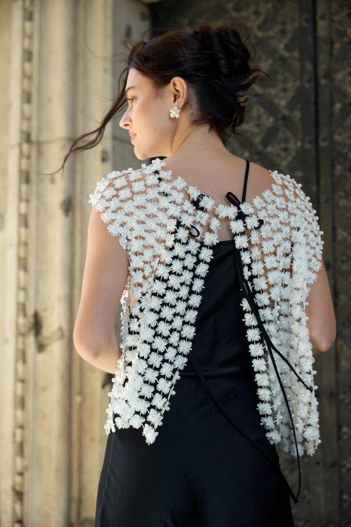 Pearl Accented Floral Shell - White