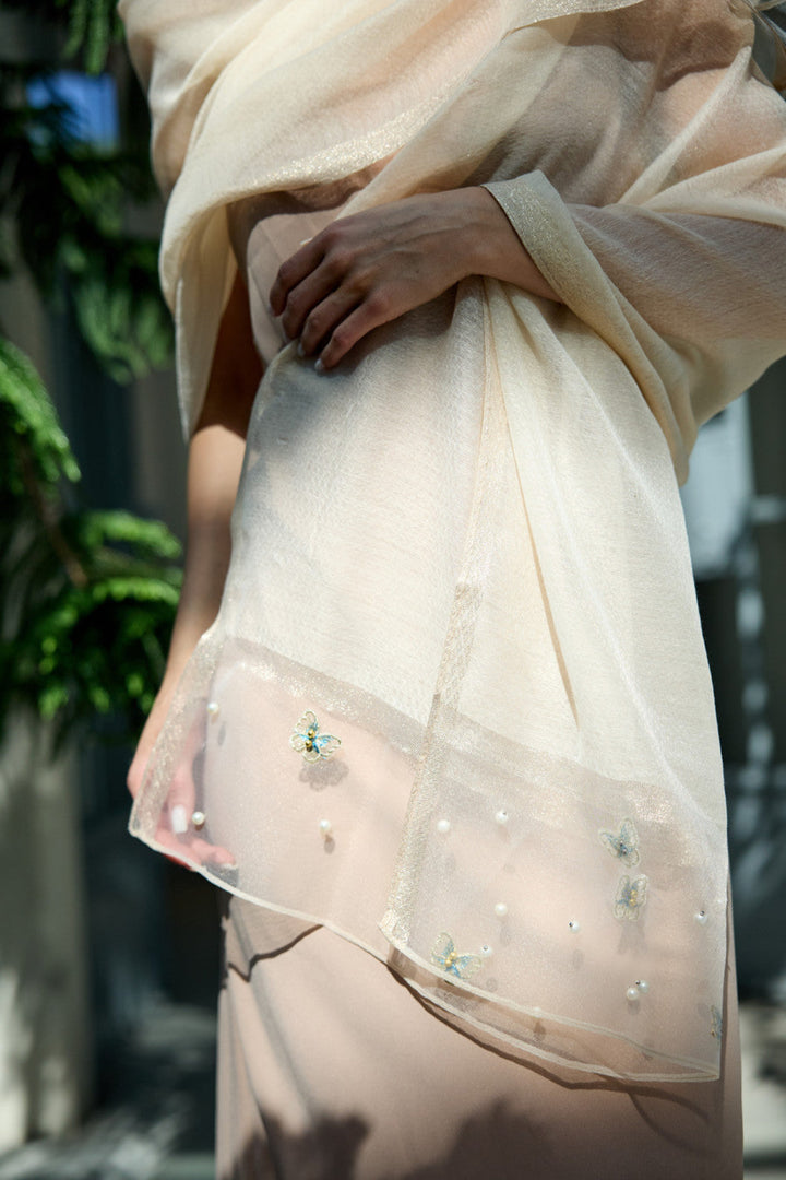 Butterfly Embroidered Silk Scarf