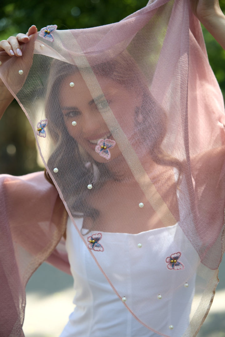 Butterfly Embroidered Silk Scarf