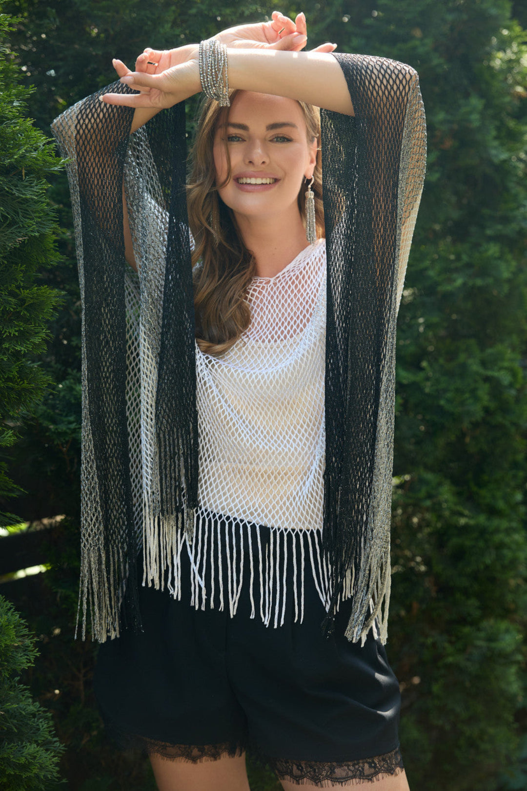 Metallic Fringe Poncho