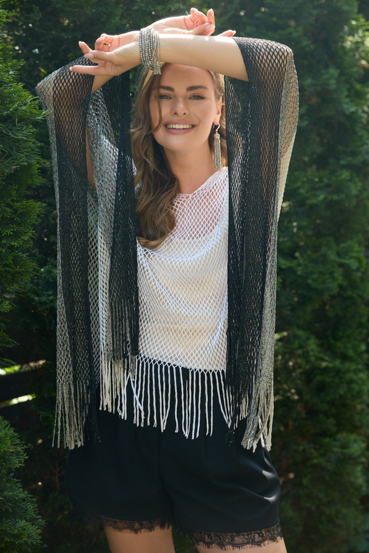 Metallic Fringe Poncho