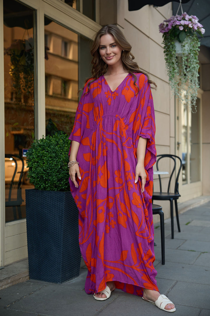 Shadow Floral Print Maxi Kaftan