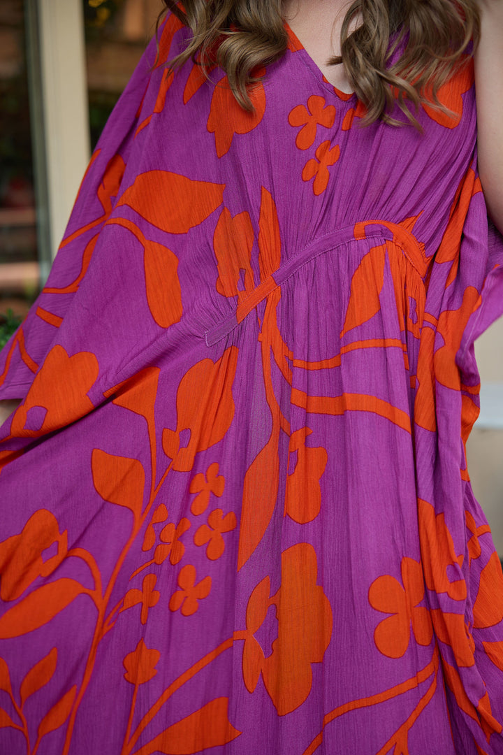Shadow Floral Print Maxi Kaftan